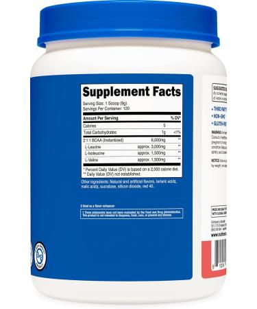 Nutricost BCAA Powder 2:1:1 - Watermelon Flavor (120 Servings) | Gluten Free Non-GMO Vegetarian | International Shipping Available - Buy Online on GoSupps.com