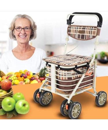 Multifunctional Elderly Walker The Elderly Can Push & Sit Lightweight Folding Spray-Painted Steel Shopping Cart with Duffel Bag and Decoration - Buy Online on GoSupps.com