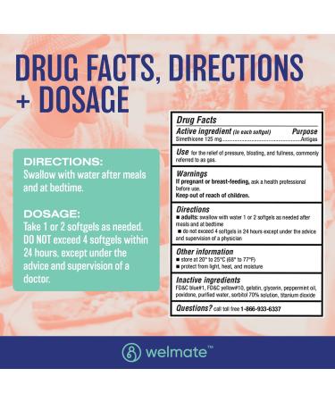 WELMATE Gas Relief Softgels 125mg | Extra Strength for IBS | Fast Acting Stomach Support | 365 Softgels - Buy Online on GoSupps.com