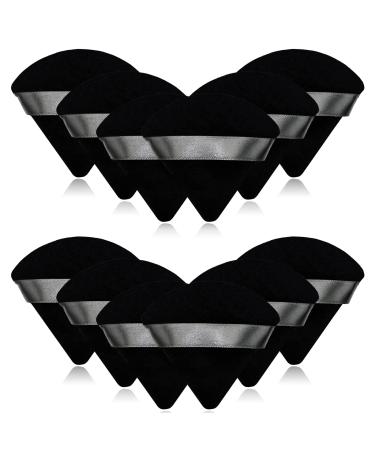 12 Pieces Black Cosmetic Powder Puff,2.76 inch Portable Soft Sponge Setting Face Puffs,Triangle Velvet Powder Puff with Ribbon Band Handle for Loose Powder Body Powder Makeup Tool