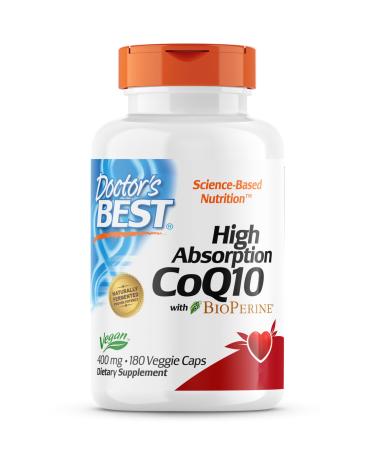 Doctor's Best High Absorption CoQ10 with Bioperine (Coenzyme Q10) 400mg 180 Vegan Capsules Gluten Free Soy Free Vegetarian