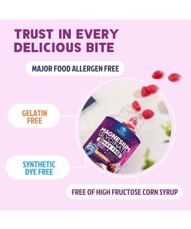 Magnesium Glycinate Gummies - Sugar Free - 100% Chelated Magnesium Gummy Supplement for Max Absorption - for Sleep Support & Heart Muscle & Bone Health - Gentle on Stomach Grape Flavor - 60 Gummies - Buy Online on GoSupps.com