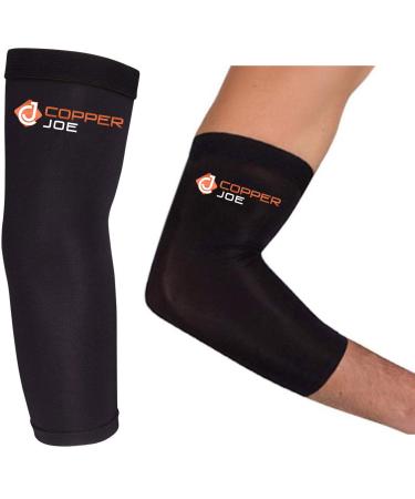2 Pack - Copper Joe Recovery Elbow Compression Sleeve - Ultimate Copper Relief Elbow Brace for Arthritis, Golfers or Tennis Elbow and Tendonitis. Elbow Support Arm Sleeves For Men and Women (Small) Small (1 Pair)