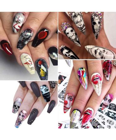 Halloween Nail Stickers - Day of The Dead Water Transfer Decals for DIY Nail Art | Skull Ghost Eye Spider Witch Horror Design | 25 Sheets for Halloween Party - Buy Online on GoSupps.com