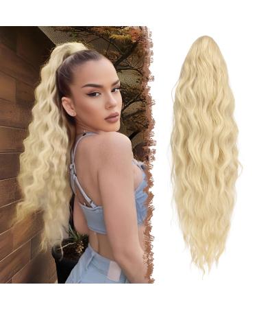 Fine long braid ponytail hair exension with cord strain long curly curly platinum blonde synthetic hair extension natural clip in hair part ponytail art hair hair braid for women 65cm 65 cm platinum blonde