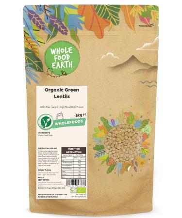 Wholefood Earth Organic Green Lentils 3kg GMO Free | Vegan | High Fibre | High Protein | Certified Organic - Buy Online on GoSupps.com