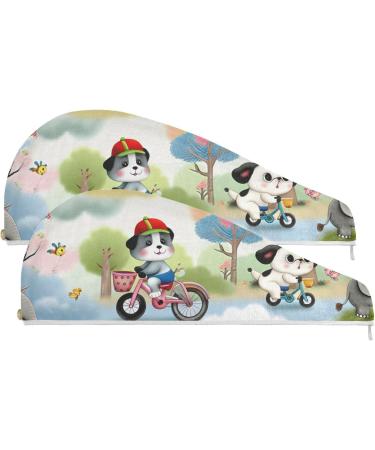 Cute Animal Bicycle Hair Towels | Super Absorbent Quick Dry Turbans 2 Pack for Women & Girls - Buy Online on GoSupps.com