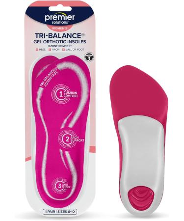 Premier Solutions Tri-Balance Gel Orthotic Insoles for Women - 3/4 Length, Size 6-10 (Pack of 3) - Buy Online on GoSupps.com