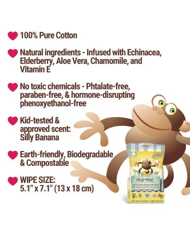Natural Essentials Noz-eez Moisturizing Nose Wipes for Kids - Elderberry & Aloe Banana Fragrance 32-Count - Buy Online on GoSupps.com