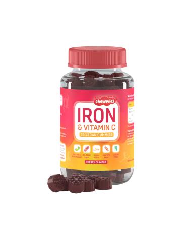 Iron & Vitamin C - Vegan Chewable Gummies - Sugar Free Ferrous Sulfate Iron | Helps Strengthen Your Immune System | 1-Month Supply by Chewwies Vitamins