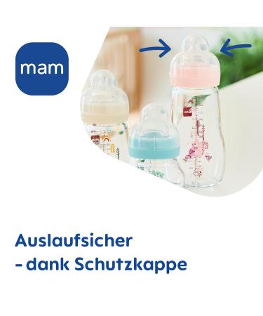 MAM Feel Good Glass Baby Bottle Wide Mouth Milk Bottle with Size 1 Teat +0 month - pink Squirrel & Bird - 260 ml - Buy Online on GoSupps.com