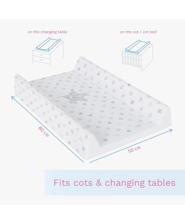 Baby Waterproof Changing Mat 80x50 cm | Fits 140x70 cm Cot Bed | Unisex Wedge Anti Roll | Raised Edges | Stars Grey - Buy Online on GoSupps.com