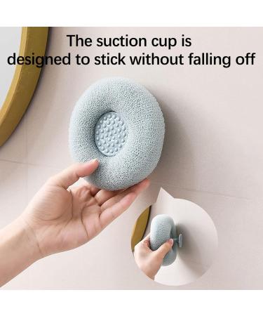 Exfoliating Bath Loofah Sponge with Suction Cup | Spa Pouf Shower Scrubber for Deep Cleaning | Body Dead Skin Remover | Rubbing Ball for Men and Women - Blue - Buy Online on GoSupps.com