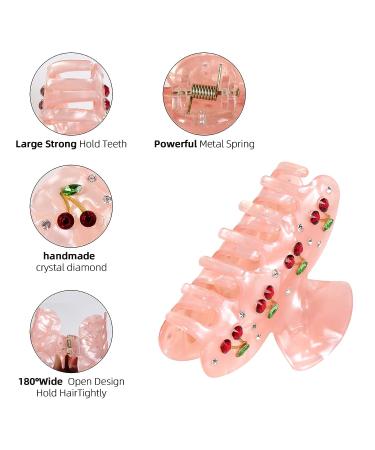 Jayongnee Shell Hair Claw Clips for Thin Hair - 2 PCS French Style Moon Hair Clips with Cherry Decoration - Pink and White - Buy Online on GoSupps.com