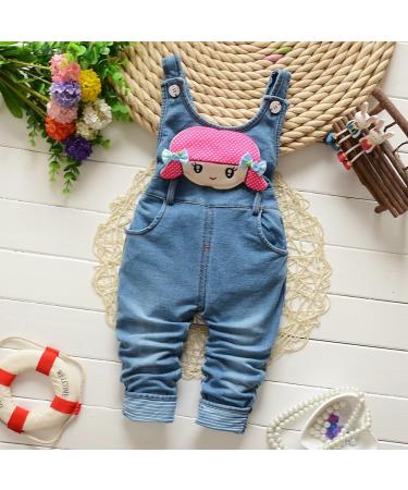 KIDSCOOL SPACE Baby Denim Overalls | 3D Cartoon Knitted Jean Dungarees | 12-18 Months | Cute Girl - Buy Online on GoSupps.com