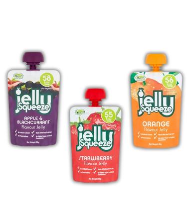 JellySqueeze Jelly Pick N Mix - Choose From 2+ Flavours | Apple & Blackcurrant Strawberry Orange | Foods Gift Set for Jelly Lovers Pack of 2(Each Box Contain 16 Pouch) x 95g