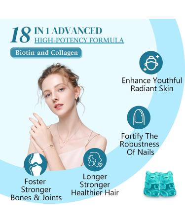 Biotin Gummies with Collagen, Keratin, Hyaluronic Acid, Vitamin for Skin, Hair Growth, Nails, Women Men Adults Kids - 60 Blueberry Flavored Gummies 60 Count (Pack of 1) - Buy Online on GoSupps.com