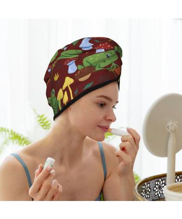 Hair Towel Wrap - Quick Drying Hair Turban with Button | Frogs & Mushrooms Design - Buy Online on GoSupps.com