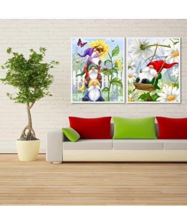 2Pack Full Drill Gnomes Kissing Flowers Diamond Painting Kits for Adults - DIY 5D Garden Diamond Art with Sunflowers & Butterfly - 12X16Inch - Buy Online on GoSupps.com
