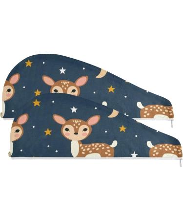 Deer Stars Hair Towel 2 Pack - Super Absorbent Quick Dry Hair Turbans for Women & Girls - Buy Online on GoSupps.com