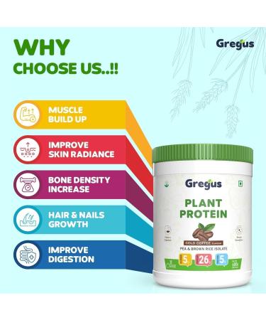 Gregus Lean Muscles Vegan Protein - Plant-Based Protein for Women & Men (400g Cold Coffee) - 11 Servings - Ideal for Fitness & Weight Management - Buy Online on GoSupps.com