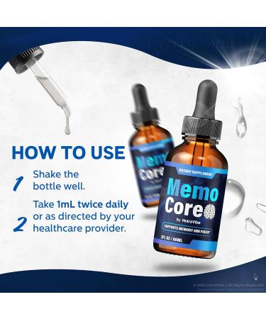 (3 Pack) Memo Core Memo Core Drops Memory Support with Natural Liquid Blend in a Convenient Dropper | Daily MemoCore Vitamins for Focus Clarity & Sharpness | Easy-to-Use Dropper (90 Servings) - Buy Online on GoSupps.com