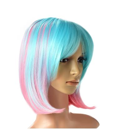 AGPTEK Multi-Color Ombre Short Bob Wig  Shoulder Length Hair Extension With Stretchable Hairnet