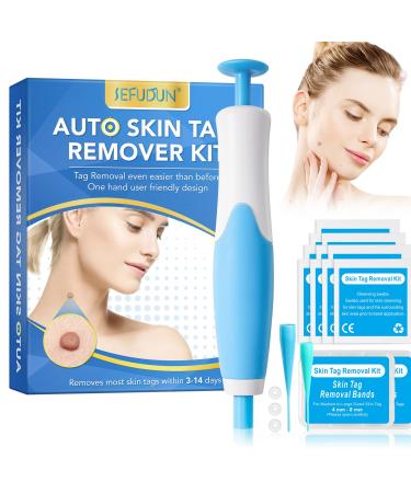 Auto Skin Tag Removal Tool Kit 2 in 1 Skin Tag Remover Device 2mm to 8mm Auto Wart Remover Safe & Painless & Easy Remover Clear Skin Tag & Mole at Home with 40 Removal Bands& 10 Cleansing Wipes-Blue