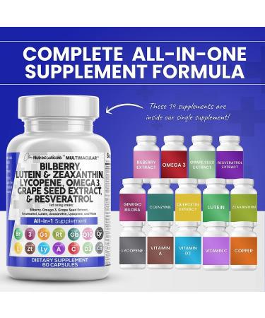 Clean Nutra Eye Vitamins with Bilberry Lutein and Zeaxanthin Supplements Lycopene 40mg Resveratrol Grape Seed Astaxanthin for Eyes - Eye Care Health Support Eye Vitamin and Mineral Supplement - Buy Online on GoSupps.com