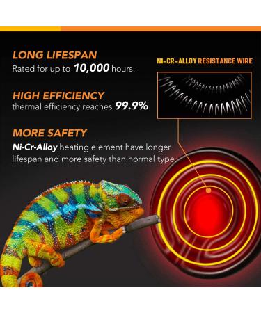 Simple Deluxe 100W Ceramic Heat Emitter Reptile Heat Lamp Bulb for Amphibian Pet & Chicken Coop, 2 Pack with Thermometer - Black & White - Buy Online on GoSupps.com