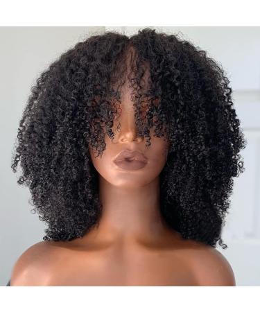 14 Afro Kinky Curly Human Hair Wig with Bangs - Virgin Brazilian, 200 Density - Natural Color - for Black Women - Buy Online on GoSupps.com