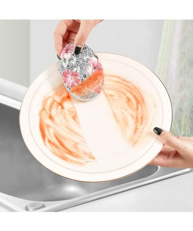 3-Pack Cleaning Kitchen Sponges Oval Hibiscus Vintage Floral Pattern Kitchen Cellulose Dishwashing Wood Pulp Cotton - Buy Online on GoSupps.com