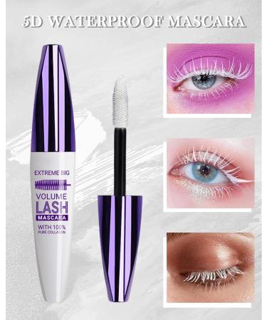 5D Silk Fiber White Mascara for Eyelashes Waterproof Long Lasting Colored Mascara Liquid Lash Extensions Smudge-Proof Volumizing Lengthening Curling Non-clump Color Tubing Mascara Women Makeup Gift - Buy Online on GoSupps.com