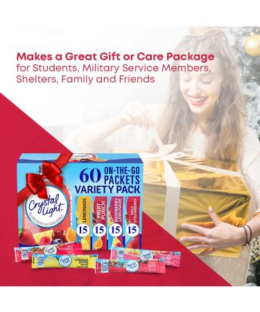 Bools Crystal Light Variety Pack - 60 Count Singles On-the-Go Packets - Low-Calorie Sugar-Free Drink Mix - Lemonade, Fruit Punch, Raspberry & Wild Strawberry Flavors - 0.08 oz per Packet - Buy Online on GoSupps.com