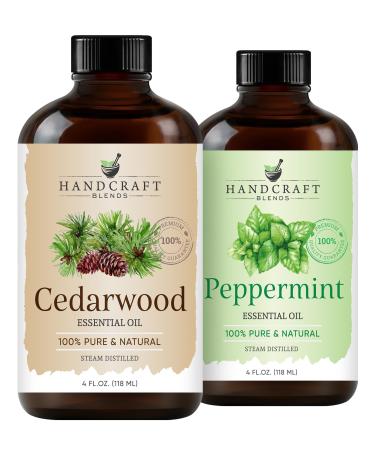 Handcraft Blends Cool Woods Set: Peppermint and Cedarwood Essential Oils (2 x 4 Fl Oz) 100% Pure & Natural for Diffuser Aromatherapy and DIY Projects