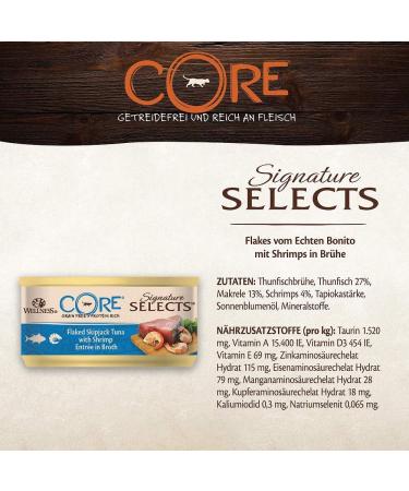 Wellness Core Signature Selects Cat Food in Broth - Grain-Free High Meat Content Flaked Bonito & Shrimp 24 x 79g - Premium Wet Cat Food - Buy Online on GoSupps.com