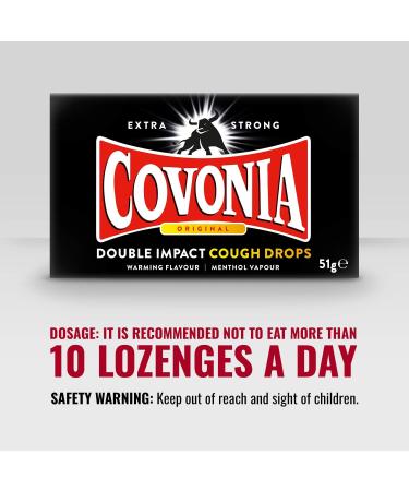 Covonia Double Impact Cough Drops Original 51g Extra Strong Warming Flavour and Menthol Vapour (Pack of 2) - Buy Online on GoSupps.com