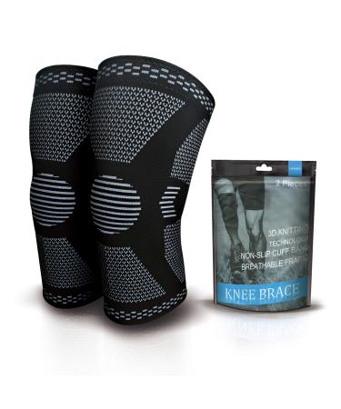 2 Pack Knee Compression Sleeve - Knee Brace for Men & Women, Knee Support for Working Out, Running, Basketball, Gym, Weightlifting, Workout, for Arthritis Joint Pain Relief, Size XL X-Large (1 Pair) Black