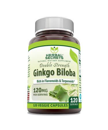 Herbal Secrets Ginkgo Biloba Double Strength Supplement | 120 Mg | 120 Veggie Capsules | Non-GMO | Gluten-Free | Made in USA
