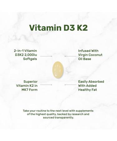 DEAL SUPPLEMENT Vitamin D3 2 000 IU + K2 MK7 50mcg Softgels | 2-in-1 Complex with Virgin Coconut Oil | Supports Heart Bone Teeth & Immune Health | Easy to Swallow - Buy Online on GoSupps.com