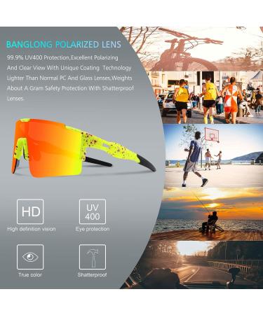 BangLong Polarized Cycling Sunglasses with 3 Interchangeable Lenses for Men Women - Ideal for Running & Baseball - Yellow Orange - Buy Online on GoSupps.com
