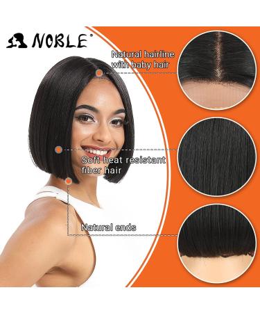 Noble Black Bob Wig for Women - 10 Inch Short Straight T Part HD Lace Front | 150% Density Heat Resistant Synthetic Hair | Blunt Cut for Party & Daily Use - Natural Black - Buy Online on GoSupps.com