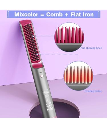 Mixcolor Hair Straightener Brush - Fast Heating, 4 Temp Settings, Anti-Scald - Professional Salon Results at Home - Travel-Friendly - Silver Gray - Buy Online on GoSupps.com