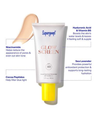 Supergoop! Glowscreen SPF 40 - Pack of 2 - Glowy Primer + Broad Spectrum Sunscreen - Hydrating Formula with Hyaluronic Acid, Vitamin B5 & Niacinamide - 1.7 fl oz - Buy Online on GoSupps.com