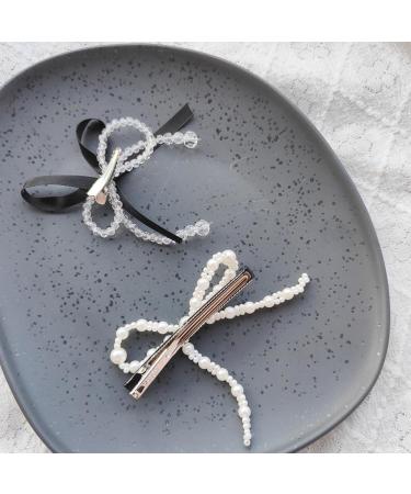 AJOIDR Artificial Pearls Bowknot Hair Clip Elegant Ribbon Crystal Hairpin Barrettes for Women Side Bangs Hair Styling Accessory - Buy Online on GoSupps.com