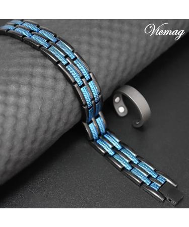 Vicmag Magnetic Bracelet for Men - Titanium Steel Double Row Adjustable Magnet Bracelet (Wheat Black Blue) - Stylish & Durable - Buy Online on GoSupps.com