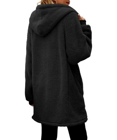 Yihaojia Womens Winter Fuzzy Fleece Jacket Hooded Zip Up Mid Length Warm Coat Oversized Teddy Outerwear with Pockets Black#49 X-Large - Buy Online on GoSupps.com