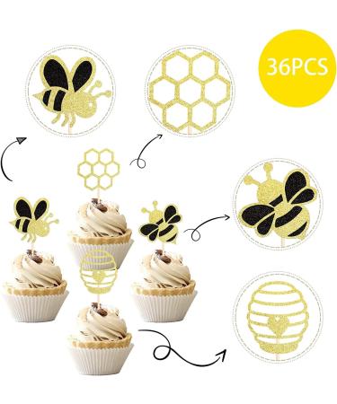 36 Pieces Hummel Cake Decoration - Glitter Honeycomb Cupcake Picks for Baby Shower & Birthday Party Accessories - Honeybee Theme - Buy Online on GoSupps.com