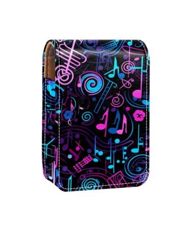 Lipstick Case Leather Lip Gloss Lipstick Organizer with Mirror Mini Lipstick Holder Bag Colorful Musical Background Notes D957z6ybvp