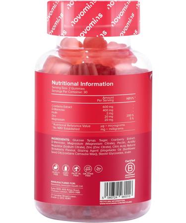 Novomins Cranberry & D Mannose Gummies - Cranberry Supplement for Urinary Tract Health and Better Bladder Control - With Zinc Magnesium and D-Mannose Powder - Vegan & Gluten-Free - 60 Inulin Gummies - Buy Online on GoSupps.com